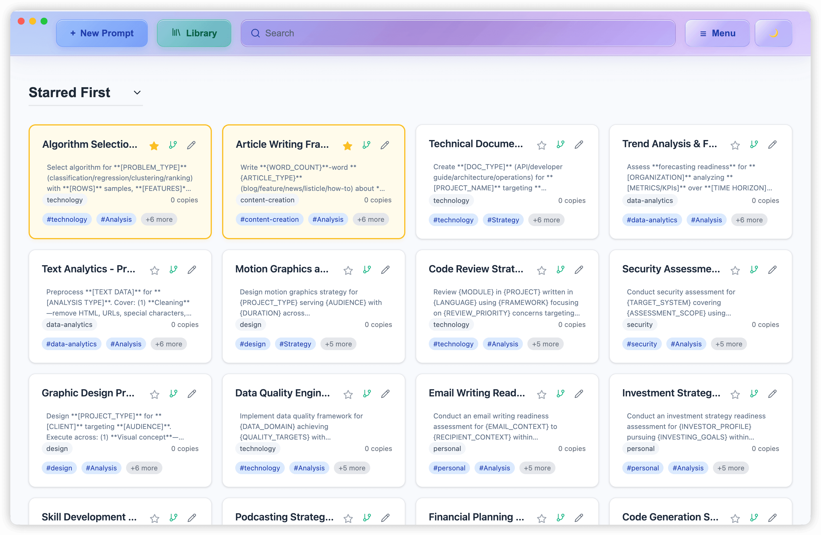 Prompt Manager Pro - Your Prompt Library with multiple views showing organization, search, and management features